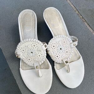 Jack Rogers White Wedge Sandals with Decorative Medallion